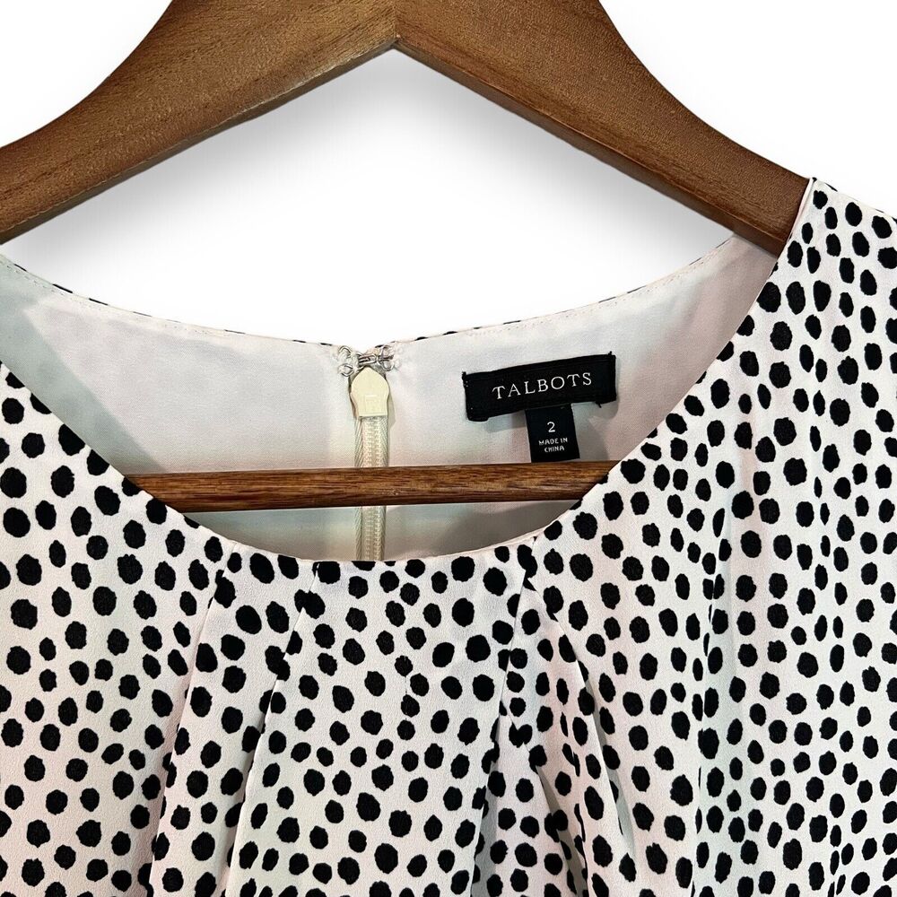 Talbots Mixed Media Polka Dot Sheath Dress XS 2 Black White Pencil Skirt - Picture 2 of 7